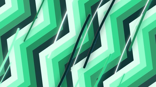 Dynamic Zigzag Stripes Background Loop Green Teal