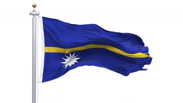 Nauru flag waving looping with transparent background, with alpha matte layer for transparency in the background.
