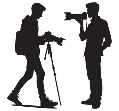 Photographer and Videographer Silhouette Set Media Production Team Illustration