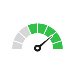 Performance Speedometer Gauge Icon Vector &ndash; Green Rating Meter Indicator Dashboard Illustration