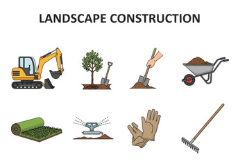 Landscaping Construction Tools and Equipment Set Vector Illustration © Donjuan Studio