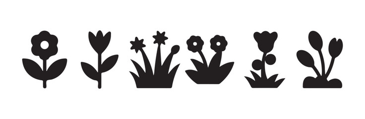 Group of various blooming flowers and sprouting plants icons for springtime garden scenery © MdJahid