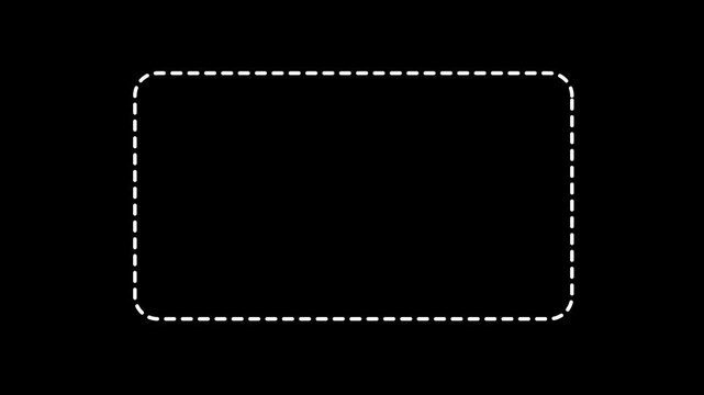 Square frame animation of dotted lines on a black background. Dotted line rectangle frame animation. Animation of a dotted line path from left to right point.