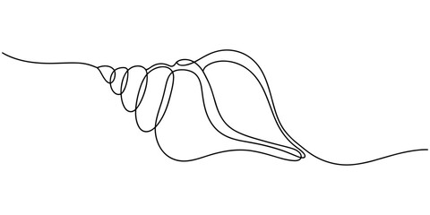 Continuous one line drawing of conch snail shell. Marine animal concept continuous line art. Single line art, One line art of a detailed clam shell, minimalist sea texture design, Oyster shells, pro. © Sahor
