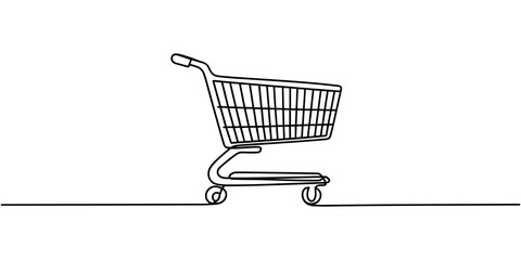 Shopping cart continuous one line drawing. Minimalist single line shopping cart vector illustration, Minimalist continuous one line drawing vector illustration of a shopping cart vector © Sahor
