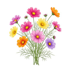 Colorful Wildflower Bouquet Vector Illustration &ndash; Bright Spring Floral Arrangement with Mixed Garden Blossoms
