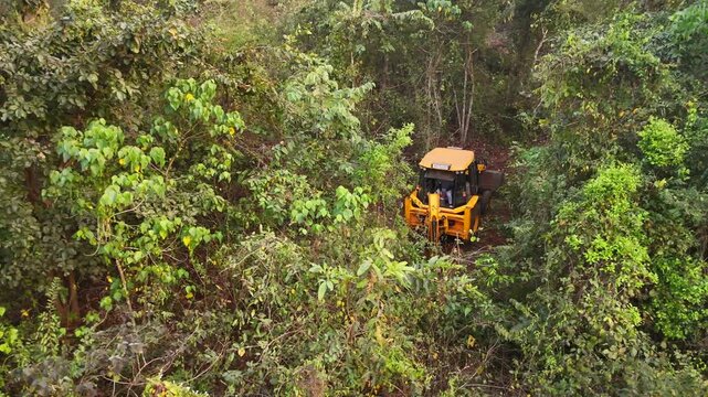 JCB bulldozer at work in nature Drone shoot 