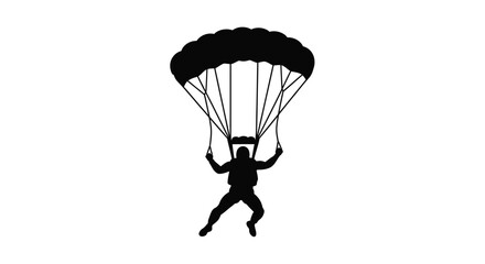 Silhouette of a skydiver descending with an open parachute above