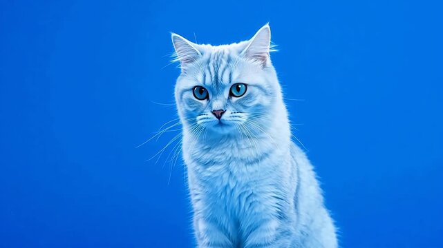 WhiteCatwithBlueEyesonBlueBackground