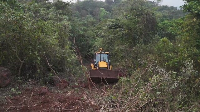 JCB bulldozer at work in nature Drone shoot 