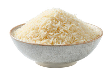Grated coconut flakes in ceramic bowl isolated on transparent background