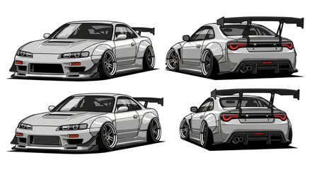 White Sports Car Multiple Angles. © Ping