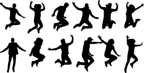 Silhouettes of people jumping