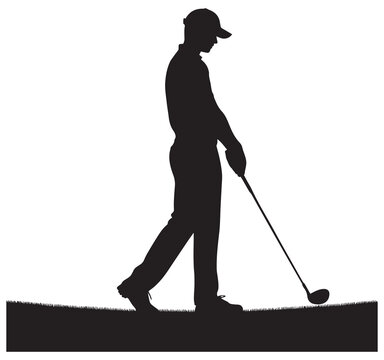 Golfer Swing Silhouette &ndash; Golf Player Hitting Ball Vector Illustration