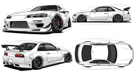 White Sports Car Multiple Views Illustration. © Ping