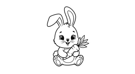 Obraz premium Cute Bunny Rabbit Holding a Carrot - Coloring Page Outline