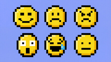 Set of Pixel Art Emoticons Showing Different Emotions.
