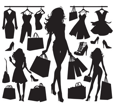 Fashion Shopping Woman Silhouette Collection for Boutique Design