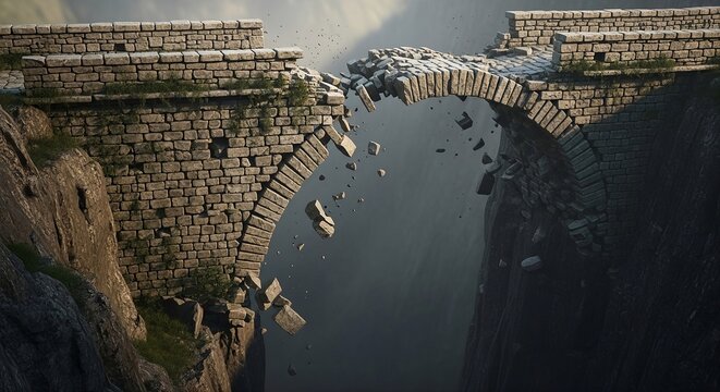 Fallen Wall Transforming Into Bridge Symbolizing Overcoming Obstacles