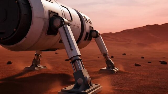Conceptual mars landing illustration futuristic spacecraft on red planet surface