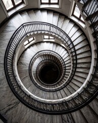 Fototapeta premium Escalier en spirale vu du dessus créant un motif géométrique