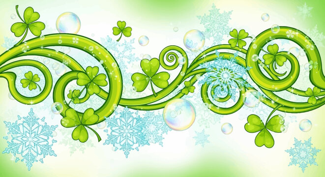 Green clover leaf vines curling stems.