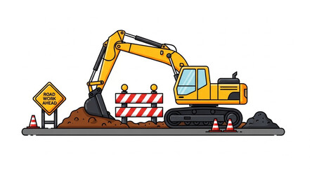 Yellow Excavator on Construction Site. © Reza