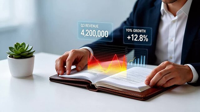 Businessman analyzing holographic data
