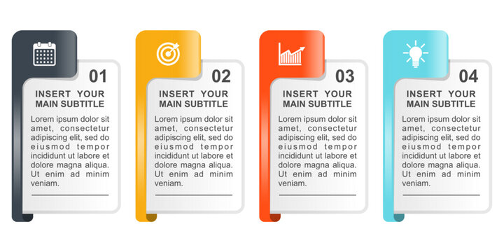 Professional 4 steps business infographic template vector, process workflow diagram with icons and copy space for data visualization, colorful timeline layout for corporate presentation planning.