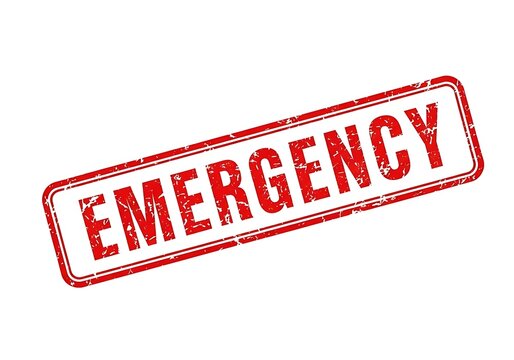 A bold red emergency stamp indicating urgency or critical situation.