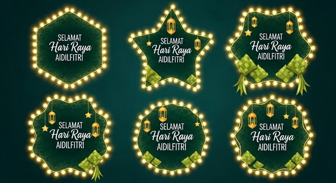 Hari Raya Retro Light Bulb Style Label Collection. Promotion sale label template for Ramadan and Hari Raya Concept.
