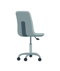 Fototapeta premium Flat vector illustration of a modern grey office chair, three-quarter side view, featuring a five-star base with casters, height adjustment lever, on transparent background