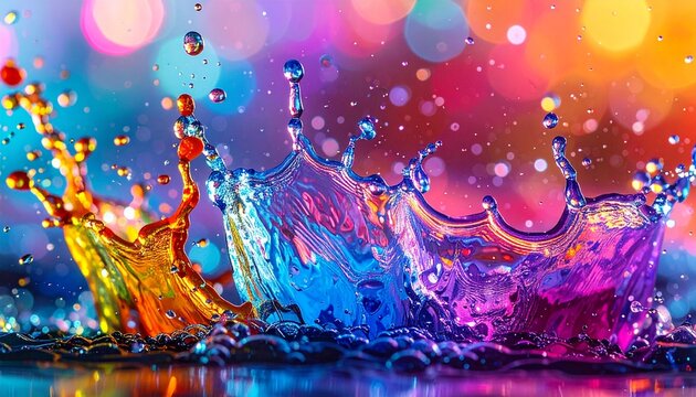 Cinematic macro shot of multi colored water splash for Doljatra celebration in Bengal Bangladesh