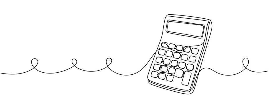 Continuous line art of calculator with swirling cord. No editable stroke