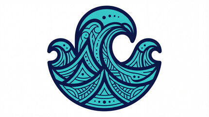 Stylized Blue Wave Illustration with Intricate Patterns.