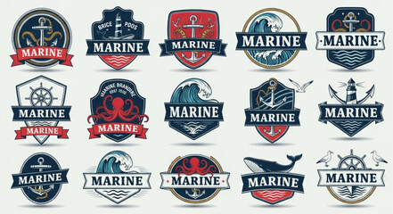 Collection of Marine Themed Emblem Badges and Logos. © Vita