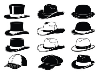 Collection of Diverse Hat Styles in Silhouette