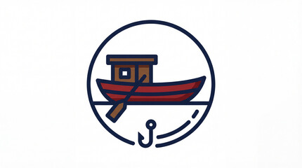 Vintage Fishing Boat Icon with Anchor Symbol.