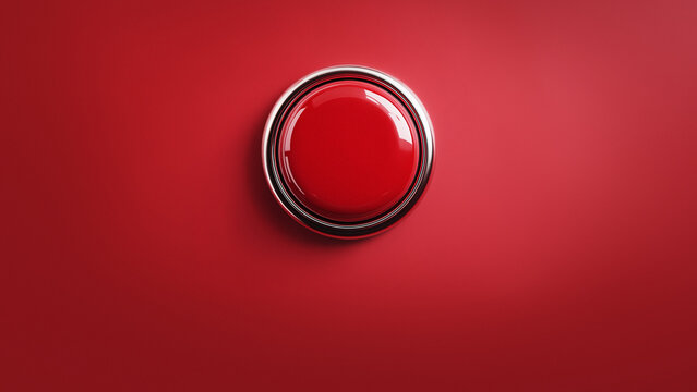 g a big red button on a red surface. Flat design art with copy space.