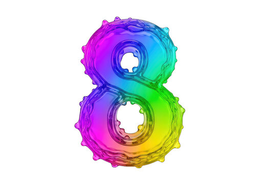 Abstract Rainbow Number 8 with Fluid Wavy Surface, Clean cut-out with no background
