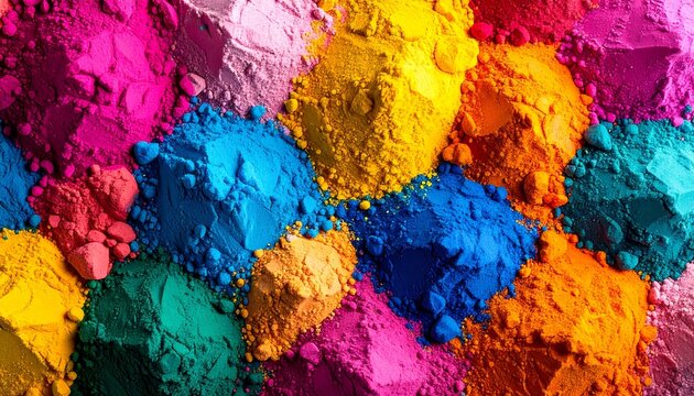 Extreme macro of vibrant colorful gulal powder heaps for Doljatra celebration in Bengal Bangladesh