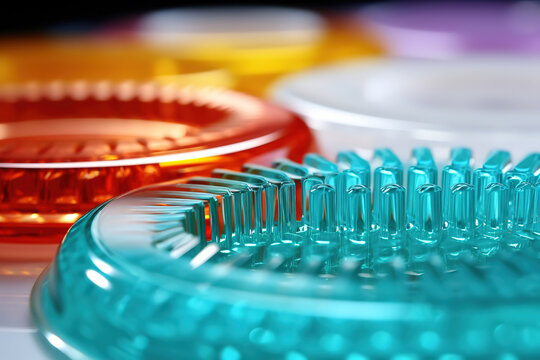 Detailed close-up of dosator tip alongside plastic plate for immunosorbent use