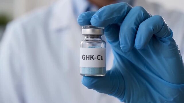 doctor holding GHK-Cu copper peptide vial therapy for longevity and biohacking
