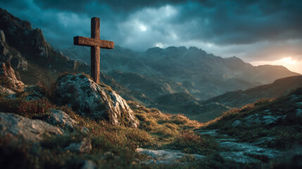 Cross on mountain at Good Friday
