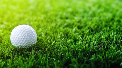Obraz premium fairway. A golf ball on lush green grass, highlighting simplicity and natural beauty. event key visuals, club posters, designed for fitness apps and gym onboarding, used by event planners.