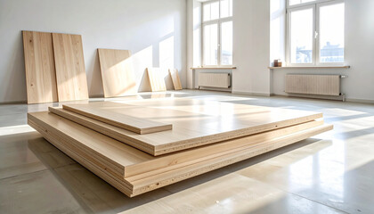 Fototapeta premium Symmetrical Layout of Wooden Boards in Natural Light