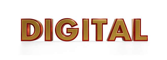 Decorative elegant Metallic 3d text "DIGITAL" on Transparent Background, Modern realistic gold and red color Typography Illustration.