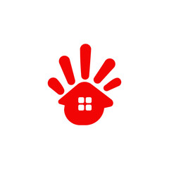 Obraz premium Red hand with house symbol creative real estate logo design.