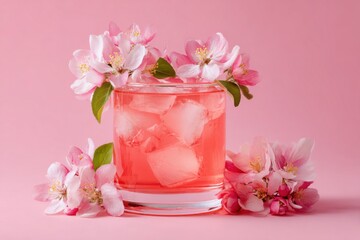 Pink summer cocktail with apple blossom
