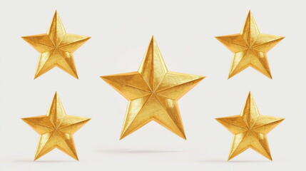 Obraz premium golden stars isolated on white backgroundGroup of five-pointed golden stars isolated on white background, premium quality and rating concept, achievement 
